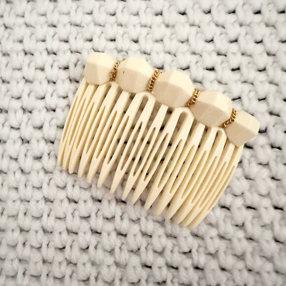 Alexandre de Paris Accessories - Alexandre de Paris Ivory Cream Gold Chain Accent Geometric Side Hair Comb Single